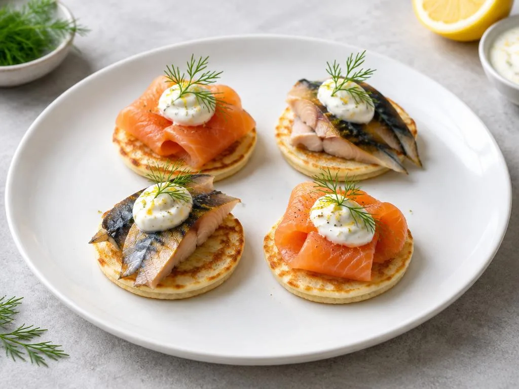 Blinis met gerookte vis & citroencrème